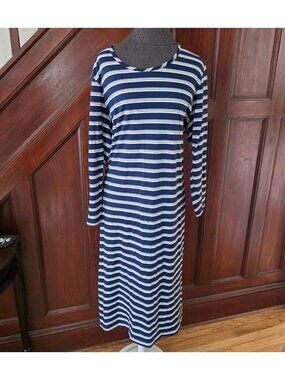 Lands End Womens Striped Navy & White Long Sleeve Midi Dress 2X